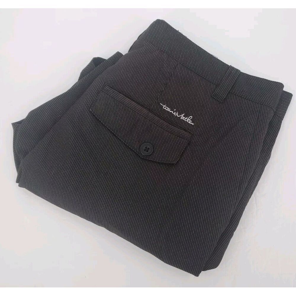 Travis Mathew Black Pin Striped Golf Chino Flat Front Shorts Men's Size 36